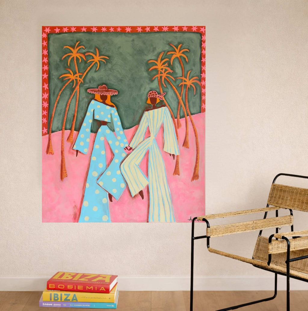 Tropical Star Sisters, Original hand-painted figurative artwork