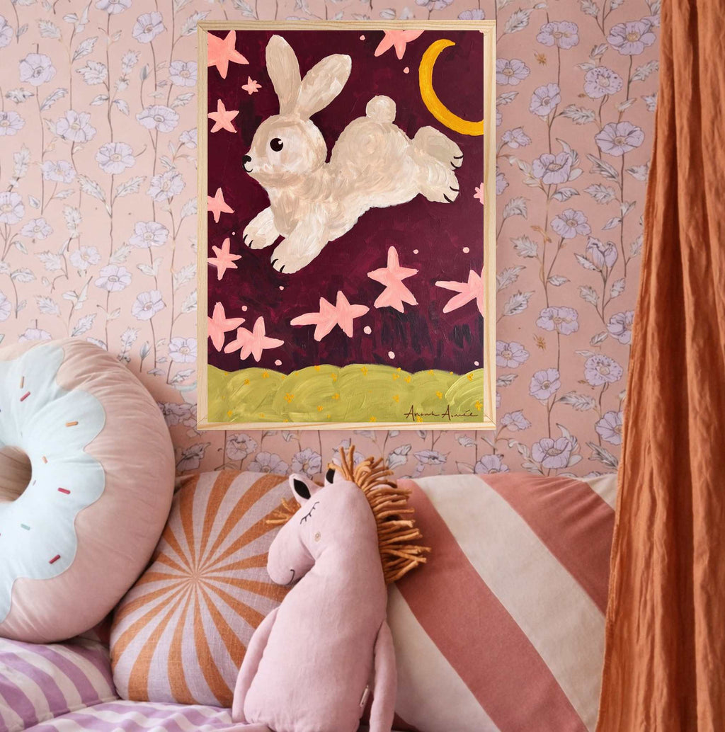 Canvas schilderij met baklijst Cute Bunny Stars