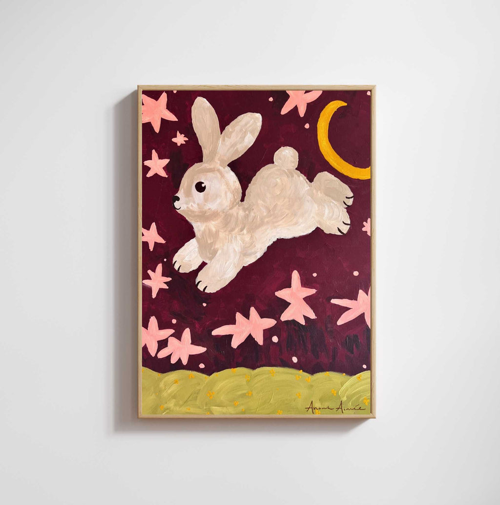 Canvas schilderij met baklijst Cute Bunny Stars